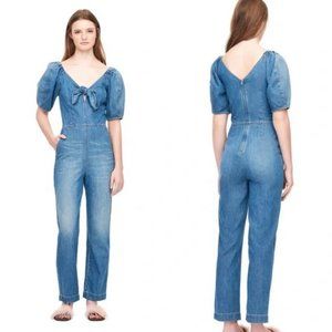 Rebecca Taylor La Vie Tie-Neck Denim Jumpsuit